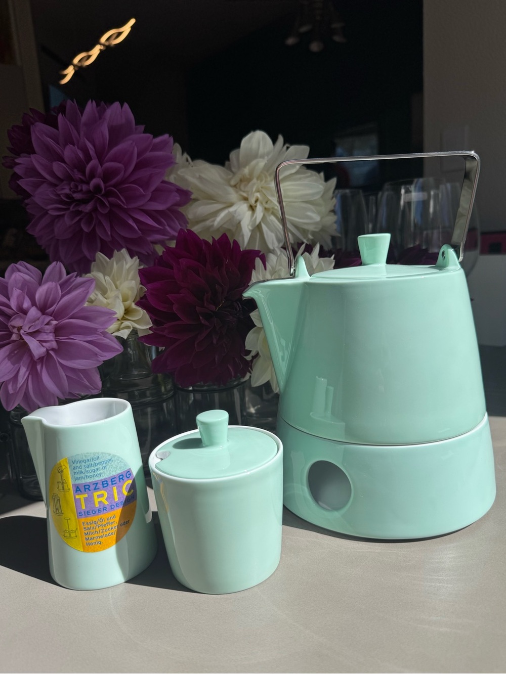 Arzberg TRIC Sieger Design Teapot Set Mint Green Germany Teapot Warmer Sugar